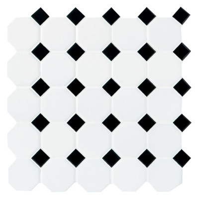 Finesse White with Black Dot 12 Inch x 12 Inch x 6mm Glazed Ceramic Mosaic