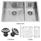 Stainless Steel Undermount Kitchen Sink Two Grids and Two Strainers 16 gauge 29 Inch