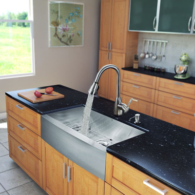 Stainless Steel All in One Farmhouse Kitchen Sink and Faucet Set 36 Inch