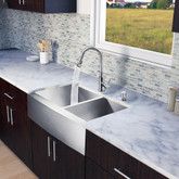 Stainless Steel All in One Farmhouse Double Bowl Kitchen Sink and Faucet Set 33 Inch