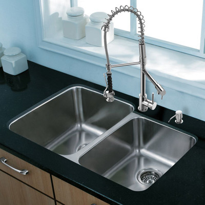 Stainless Steel All in One Undermount Kitchen Sink and Chrome Faucet Set 32 Inch