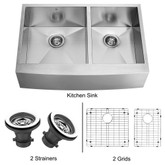 Stainless Steel Farmhouse Kitchen Sink Two Grids and Two Strainers 16 gauge 36 Inch
