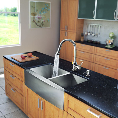 Stainless Steel All in One Farmhouse Double Bowl Kitchen Sink and Chrome Faucet Set 33 Inch