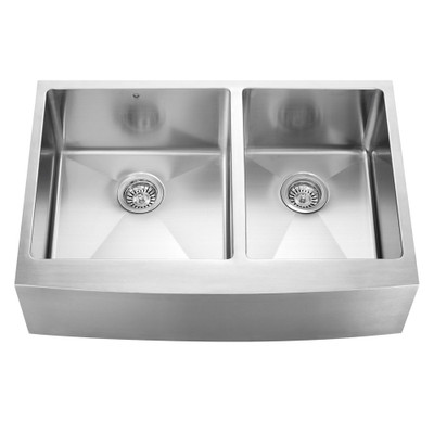 Stainless Steel Farmhouse Double Bowl Kitchen Sink 33 Inch 16 gauge
