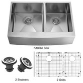 Stainless Steel Farmhouse Kitchen Sink Two Grids and Two Strainers 36 Inch 16 gauge