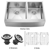 Stainless Steel Farmhouse Kitchen Sink Two Grids and Two Strainers 33 Inch 16 gauge