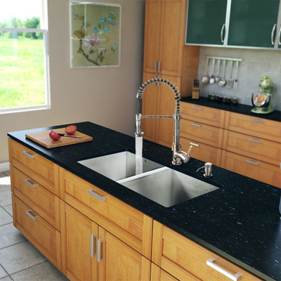 Stainless Steel All in One Undermount Double Bowl Kitchen Sink and Chrome Faucet Set 32 Inch