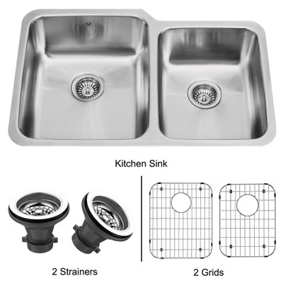 Stainless Steel Undermount Kitchen Sink Two Grids and Two Strainers 18 gauge 32 Inch
