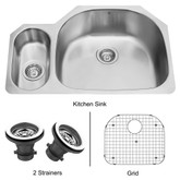 Stainless Steel Undermount Kitchen Sink Grid and Two Strainers 18 gauge 32 Inch