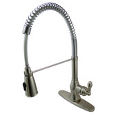 Single-Handle Spring Spout Pull-Down Sprayer Kitchen Faucet in Satin Nickel