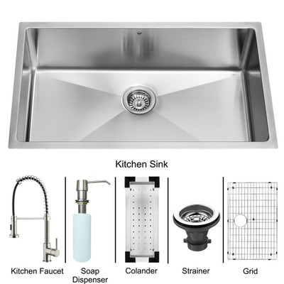 Stainless Steel Undermount Kitchen Sink Faucet Colander Grid Strainer and Dispenser