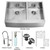 Stainless Steel Farmhouse Kitchen Sink Faucet Two Grids Two Strainers and Dispenser