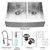 Stainless Steel Farmhouse Kitchen Sink Faucet Two Grids Two Strainers and Dispenser