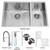 Stainless Steel Undermount Kitchen Sink Faucet Two Grids Two Strainers and Dispenser