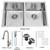 Stainless Steel Undermount Kitchen Sink Faucet Two Grids Two Strainers and Dispenser