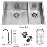 Stainless Steel Undermount Kitchen Sink Faucet Grid Two Strainers and Dispenser