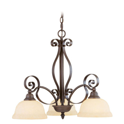 Providence 3 Light Bronze Incandescent Chandelier with Vintage Scavo Glass