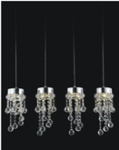 4 Round Pendants With Leveled Dangling Crystals On A 28 Inch Rectangular Canopy