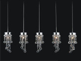 5 Round Pendants With Leveled Dangling Crystals On A 36 Inch Rectangular Canopy