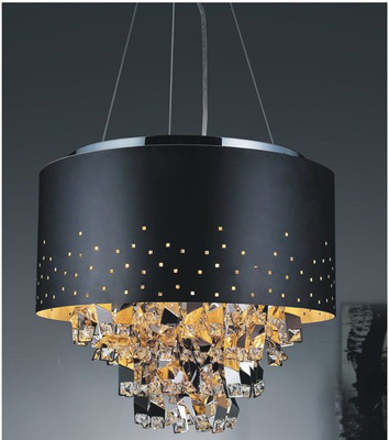 18 Inch Round Pendant Fixture With A Black Shade And Jagged Drop Center