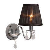 Chrome Wall Sconce With Black Shade and Crystal Drops