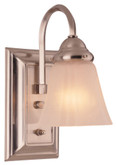 1-Light Square Back Plate Bath Fixture with On/Off Switch, Frosted Glass, Brushed Nickel Finish