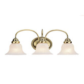 Providence 3 Light Antique Brass Incandescent Bath Vanity with White Alabaster Glass