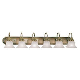 Providence 6 Light Antique Brass Incandescent Bath Vanity with White Alabaster Glass