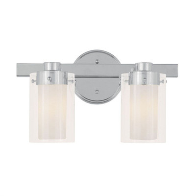 Providence 2 Light Chrome Incandescent Bath Vanity with Clear Outside and Opal Inside Glass
