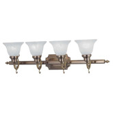 Providence 4 Light Antique Brass Incandescent Bath Vanity with White Alabaster Glass