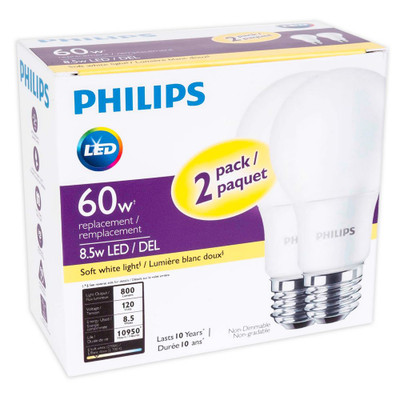 LED 8.5W = 60W A-Line (A19) Soft White Non-Dimmable (2700K) - Case of 8 Bulbs