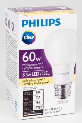 LED 8.5W = 60W A-Line (A19) Soft White Non-Dimmable (2700K) - Case of 4 Bulbs
