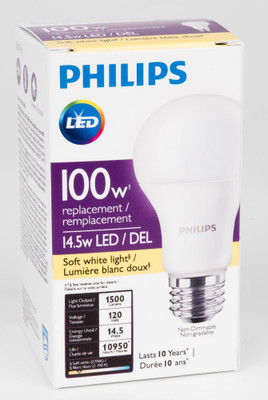 LED 14.5W = 100W A-Line (A19) Soft White Non-Dimmable (2700K) - Case of 4 Bulbs