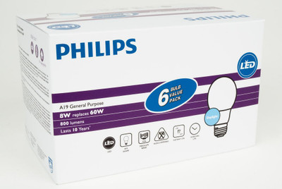 LED 8W = 60W A-Line (A19) Daylight Non-Dimmable (5000K) - Case of 24 Bulbs