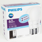 LED 8W = 60W A-Line (A19) Daylight Non-Dimmable (5000K) - Case of 8 Bulbs