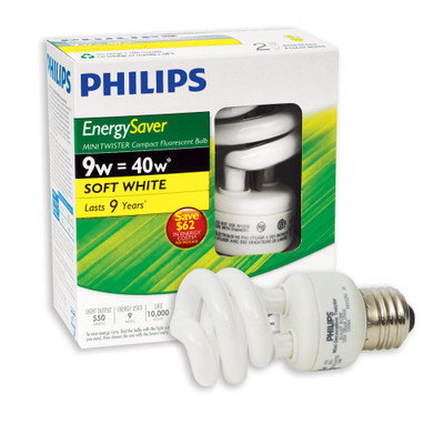 CFL 9W = 40W Mini Twister Soft White (2700K) - Case of 12 Bulbs