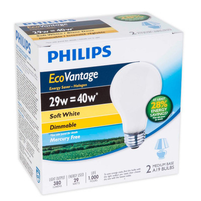 Eco Vantage 29W = 40W A-Line (A19) Soft White - Case Of 24 Bulbs