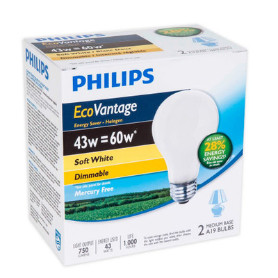Eco Vantage 43W = 60W A-Line (A19) Soft White - Case Of 24 Bulbs