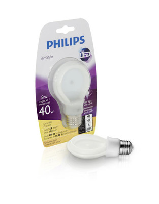 LED 8W = 40W A-Line (A19) Slim Style Soft White (2700K) - Case of 4 Bulbs