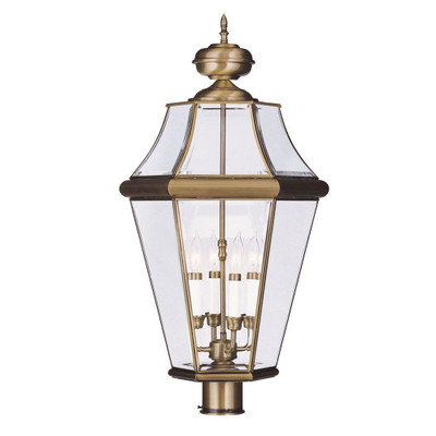 Providence 4 Light Antique Brass Incandescent Post Head with Clear Beveled Glass