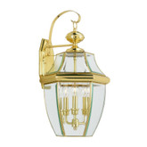 Providence 3 Light Bright Brass Incandescent Wall Lantern with Clear Beveled Glass