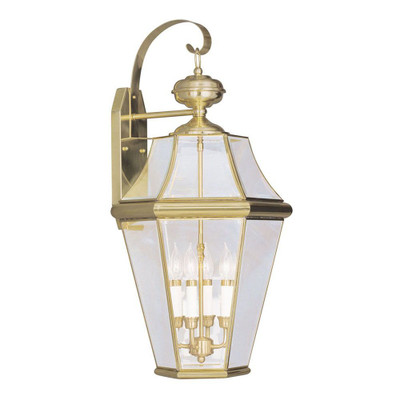 Providence 4 Light Bright Brass Incandescent Wall Lantern with Clear Beveled Glass