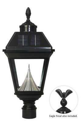 Imperial Black Solar Post-Mount Bright-White LED Outdoor Light Fixture with Acorn/Eagle Finials