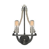 Natural Rope 2 Light Sconce In Silvered Graphite/Polished Nickel Accents