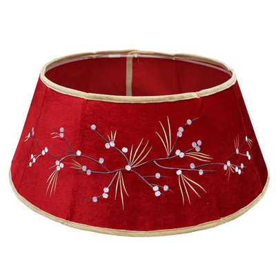 26 IN Velvet Tree Stand Collar - Red with Berries