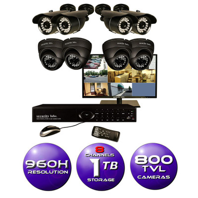 8 CH Surveillance System w/ 19 HD Monitor, 960H DVR, 1TB HDD, and (8) 800TVL Cameras
