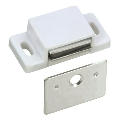 Single magnetic catch with plate - white