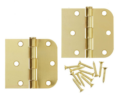 3 Inch X3-3/16 Inch  Polished Brass Rev Door Hinge 2pk