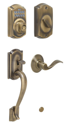 Antique Brass Electronic Door Handleset Camelot / Accent Lever