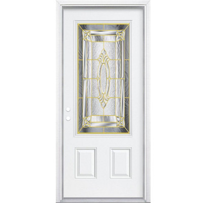32 In. x 80 In. x 6 9/16 In. Providence Brass 3/4 Lite Right Hand Entry Door with Brickmould